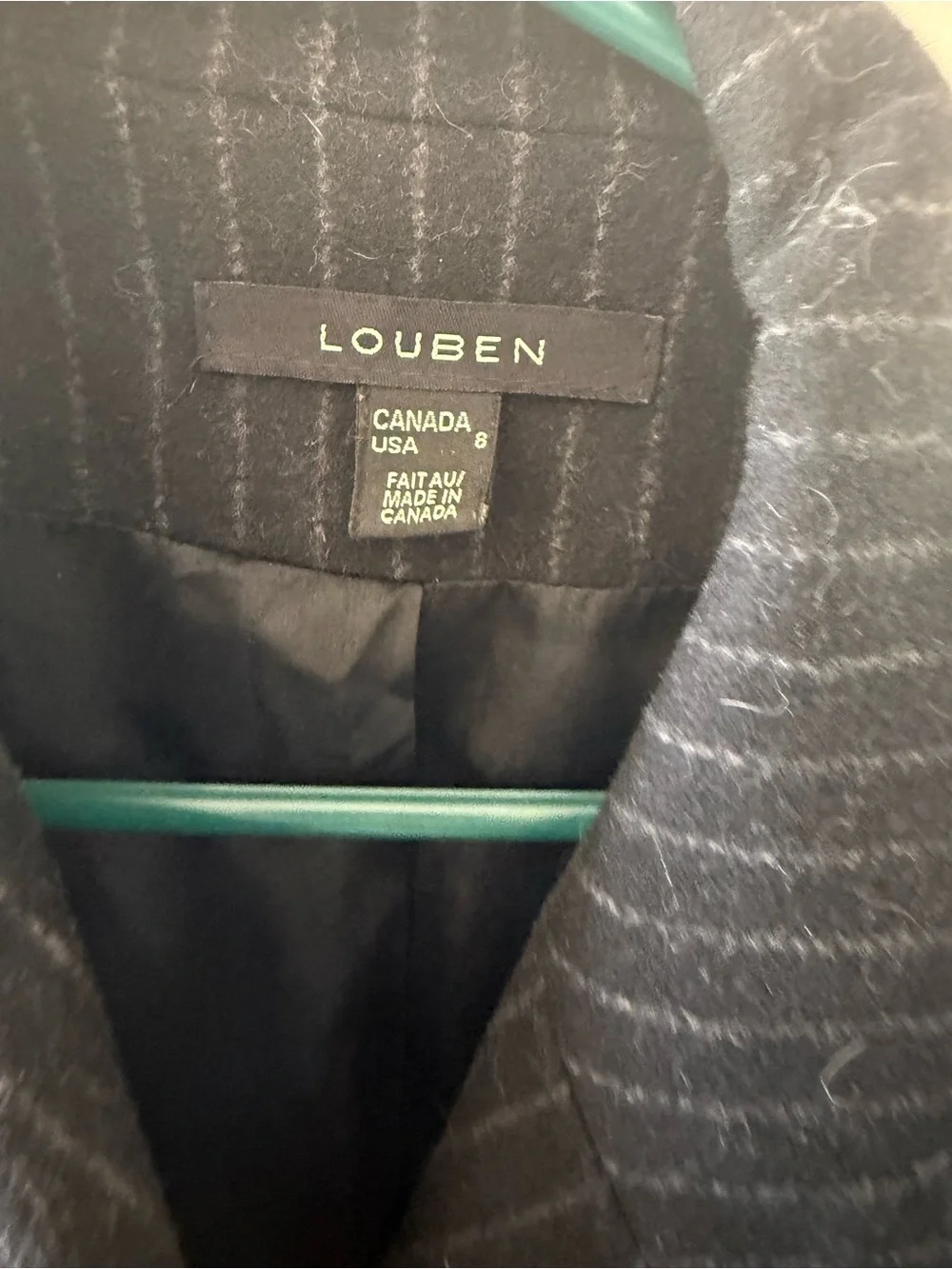 Louben Black Pinstripe Wool Cashmere Belted Coat Jacket Sz 8 Canada